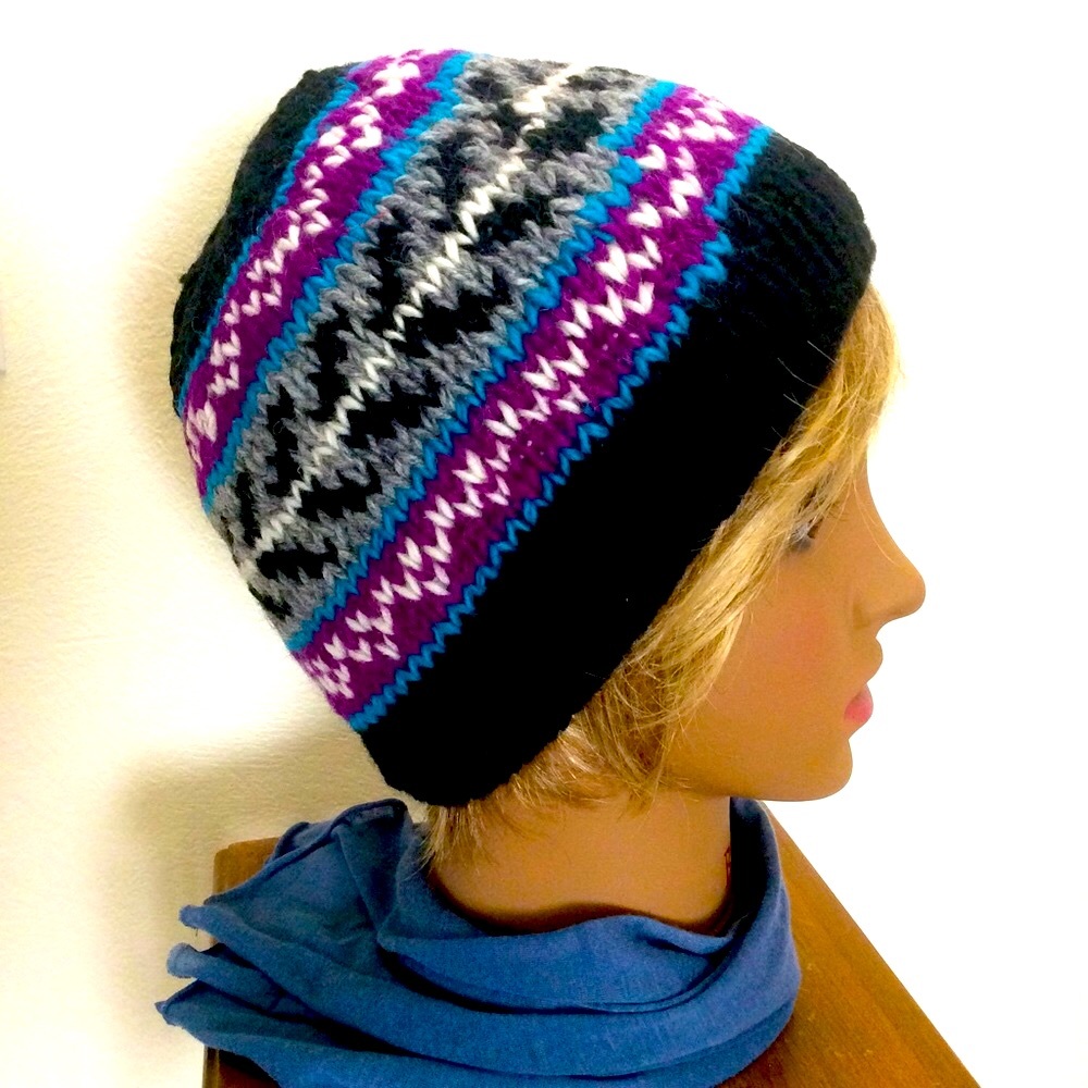 Nepalese 100% Wool Thermal Fleece Lined Beanie Natural Fibers Skiwear Unisex OS